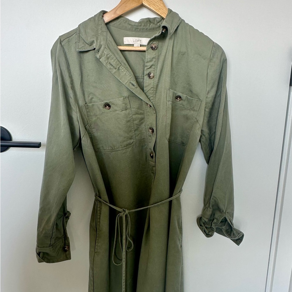 LOFT Sage Green Utility Shirt Dress — Size L